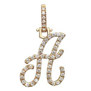 Round Cut Diamond "A" Calligraphy Initial Letter Pendant 14K Yellow Gold 0.58Ctw